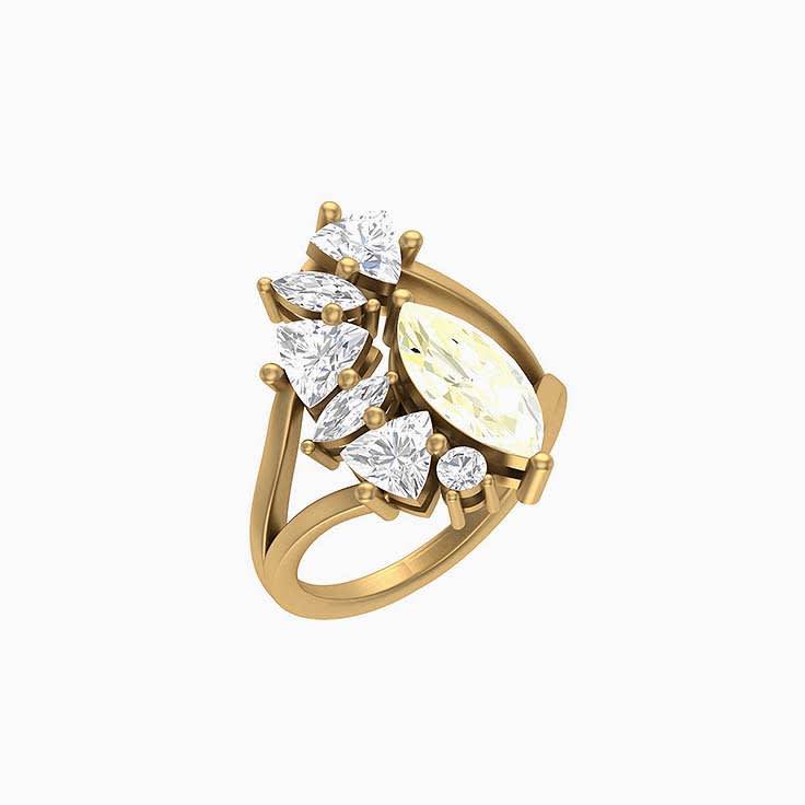 Natural Yellow sapphire with lab diamonds
