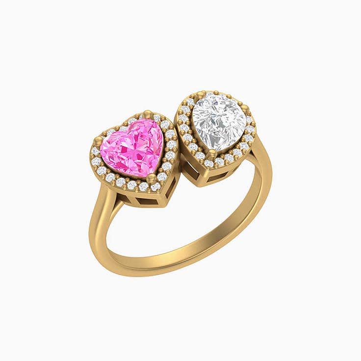 Romantic ring Toi et Moi natural pink sapphire and diamond ring