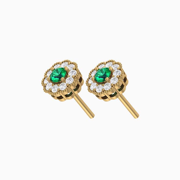 Natural emeralds and diamond stud earrings