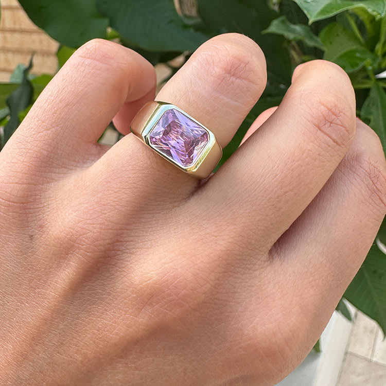 Pink tourmaline on a gold band