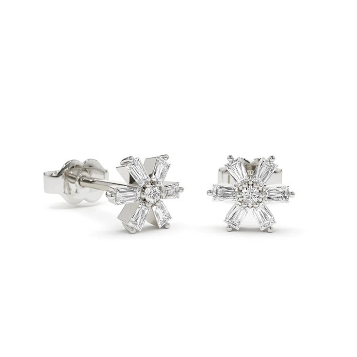 Baguette diamond flower studs