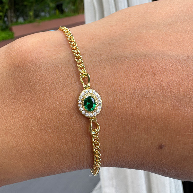 Green emerald curb chain bracelet