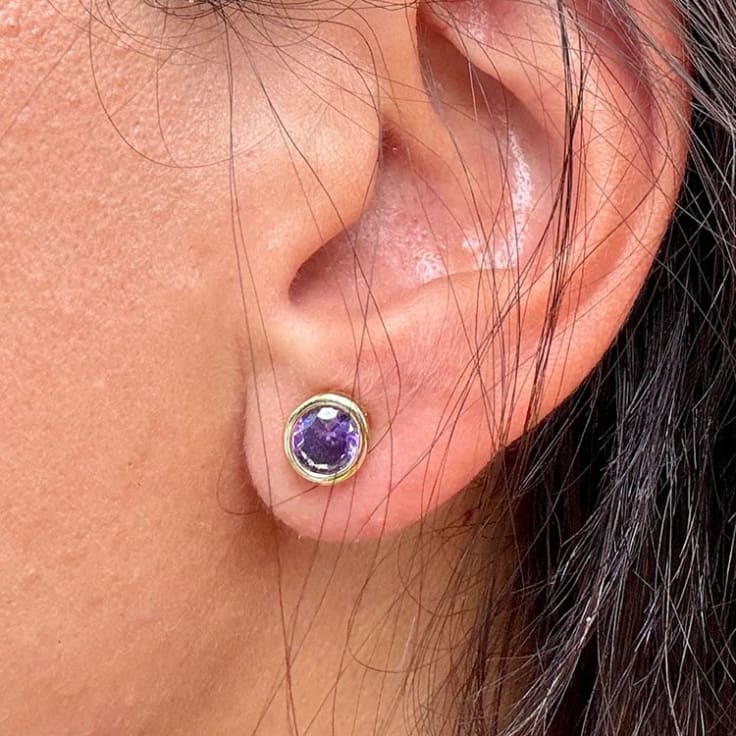 Amethyst bezel set studs