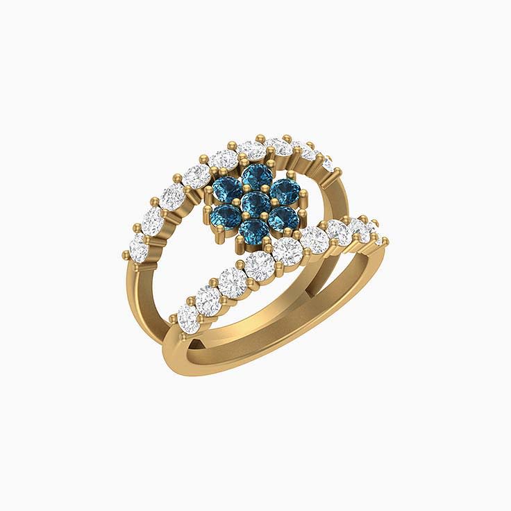 Australian Teal sapphires and natural diamond ring