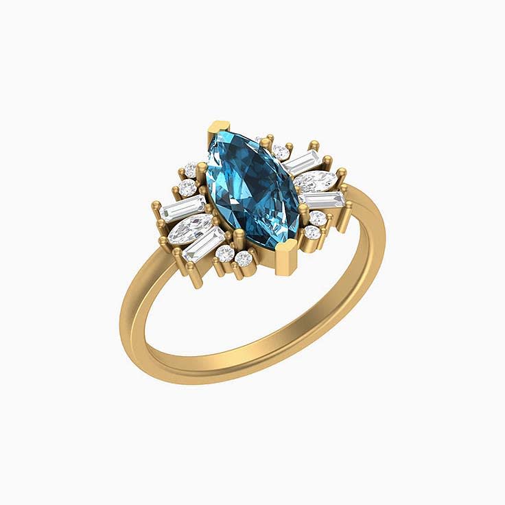 Australian Teal Sapphire and Rays of Natural Diamonds