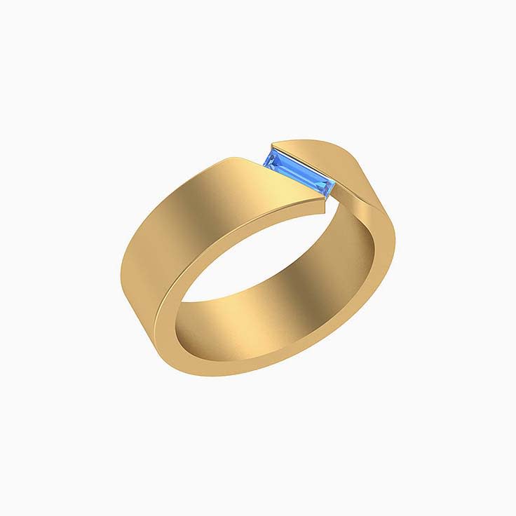 Blue Baguette Sapphire solid gold band