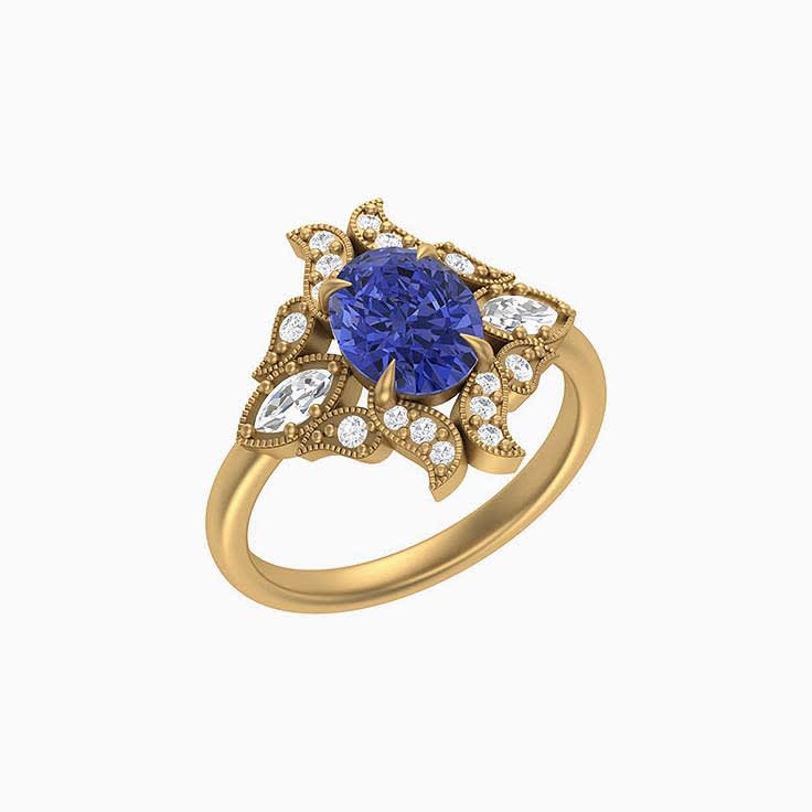 Art deco Tanzanite and diamond ring