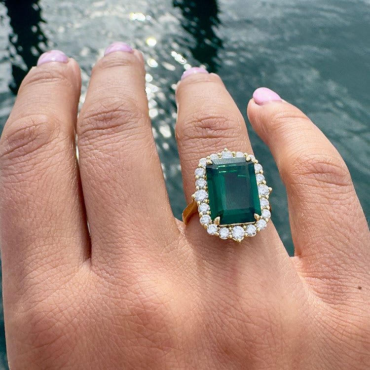 Lab Green Emerald And Diamond Ring