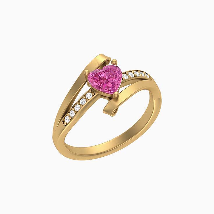 Deep Pink sapphire and natural diamond ring