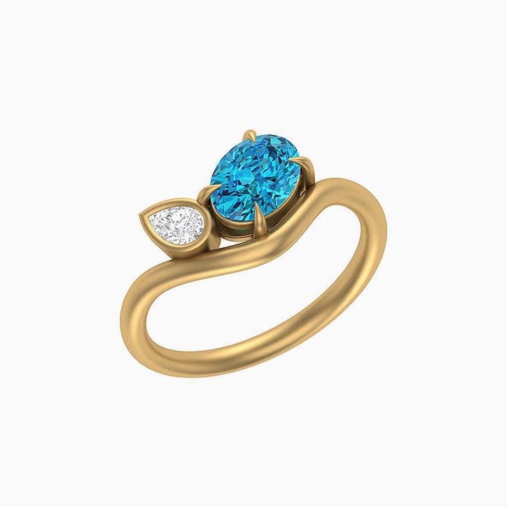 Australian Parti Sapphire and Lab diamond ring