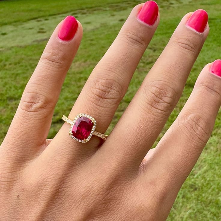 Cushion Cut Lab Grown Ruby Ring