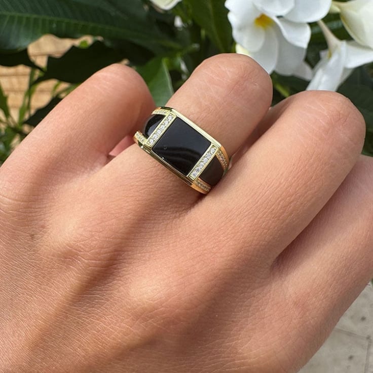 Black onyx and diamond ring