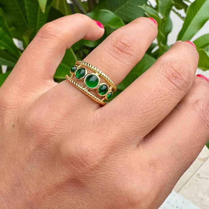 Cabochon Green Emerald And Gold Ring