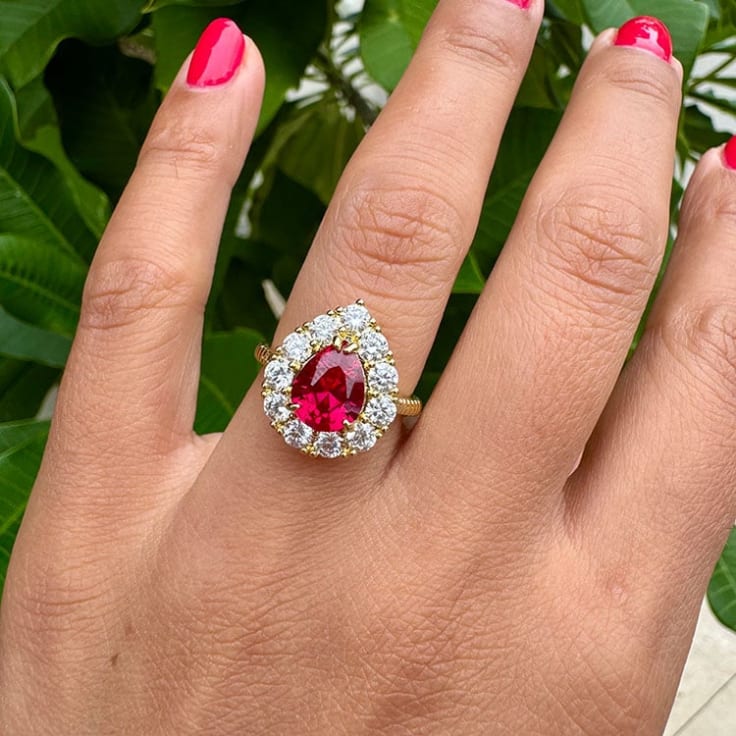 Lab Ruby And Diamond Ring