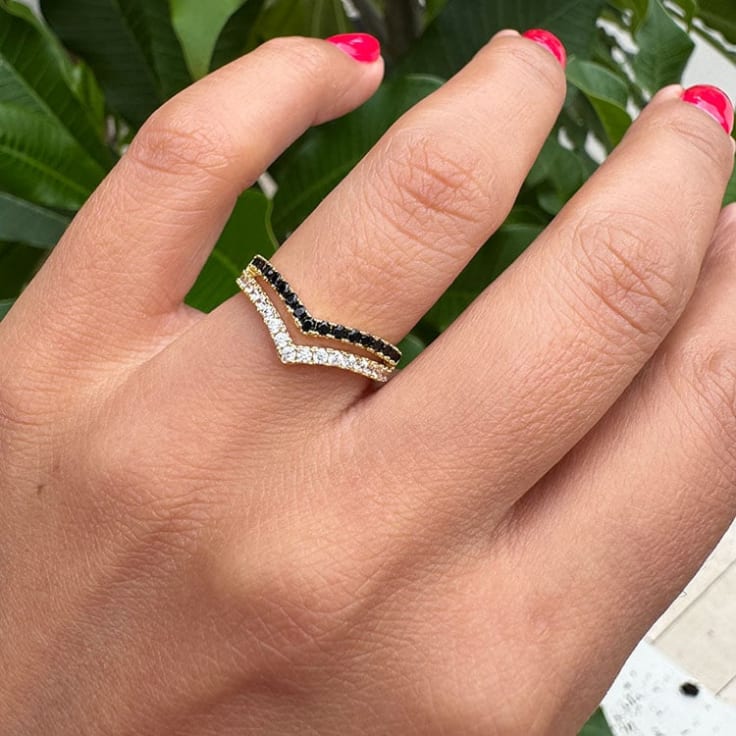 Black And White Diamond Wishbone Ring