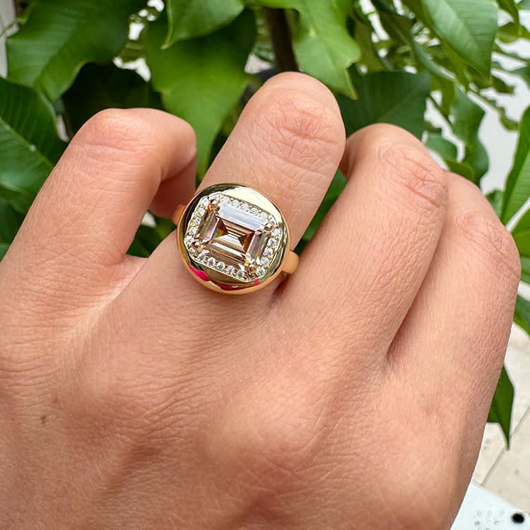 East West Champagne Lab Diamond On A Gold Band