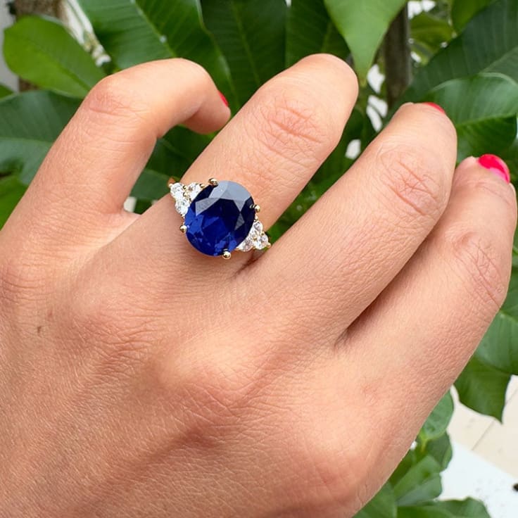 Oval Lab Blue Sapphire With Diamonds