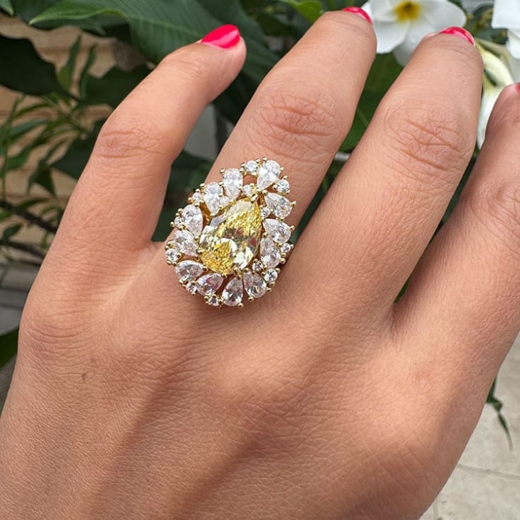 Yellow citrine with lab diamonds