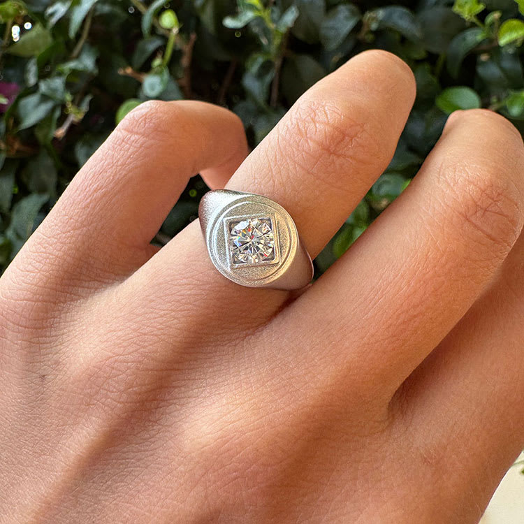 Solid Gold Signet Ring With Lab Diamond