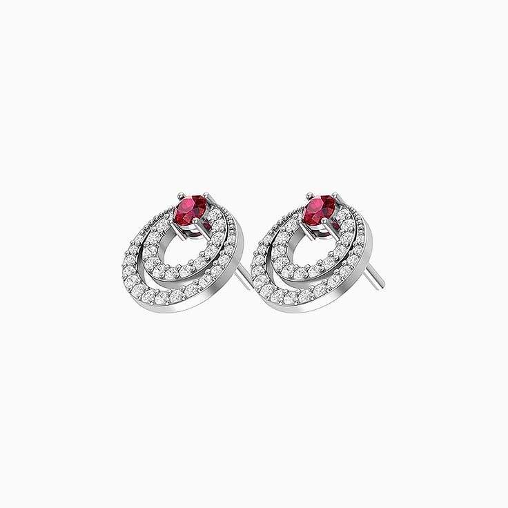 Double loop ruby and diamond earrings