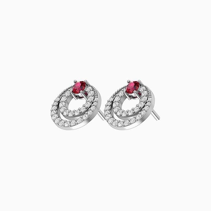 Double loop ruby and diamond earrings