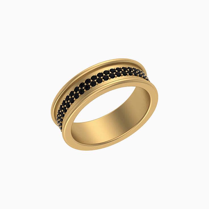 Two row Black Diamond solid gold band 6mm