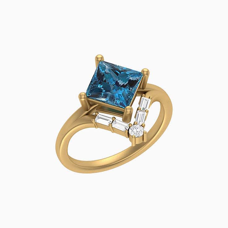 London blue topaz and natural diamonds solitaire and band ring