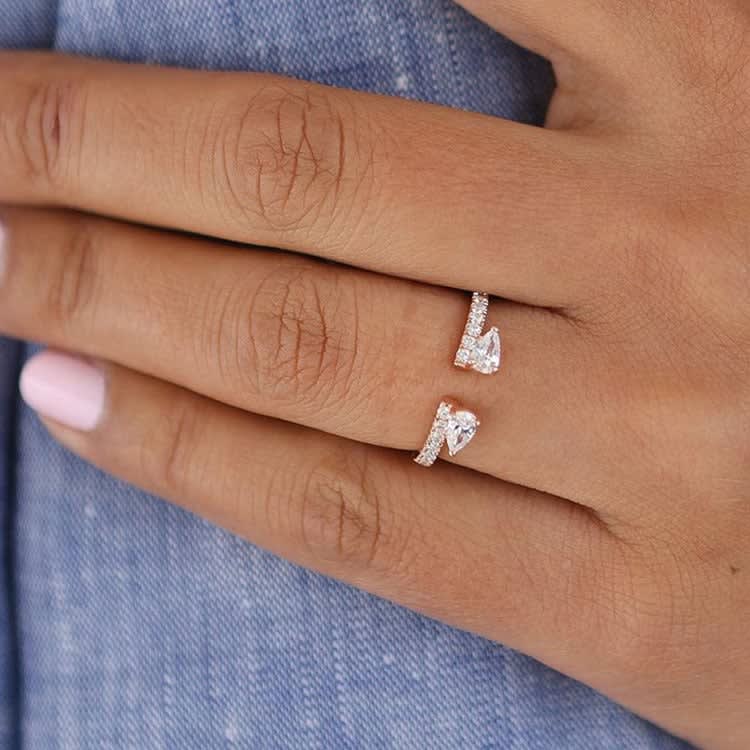 Diamond Wishbone Ring With Lab Pear