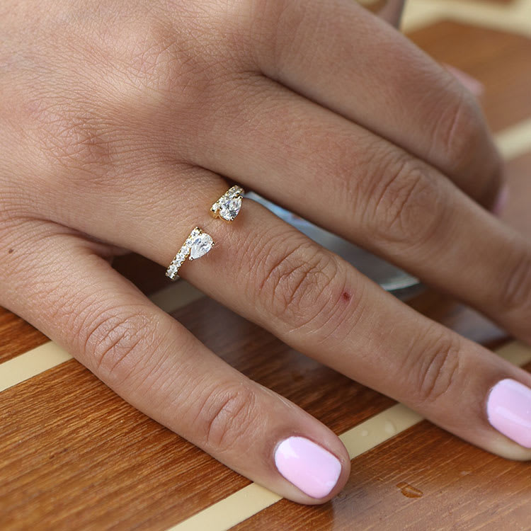 Diamond Wishbone Ring With Lab Pear