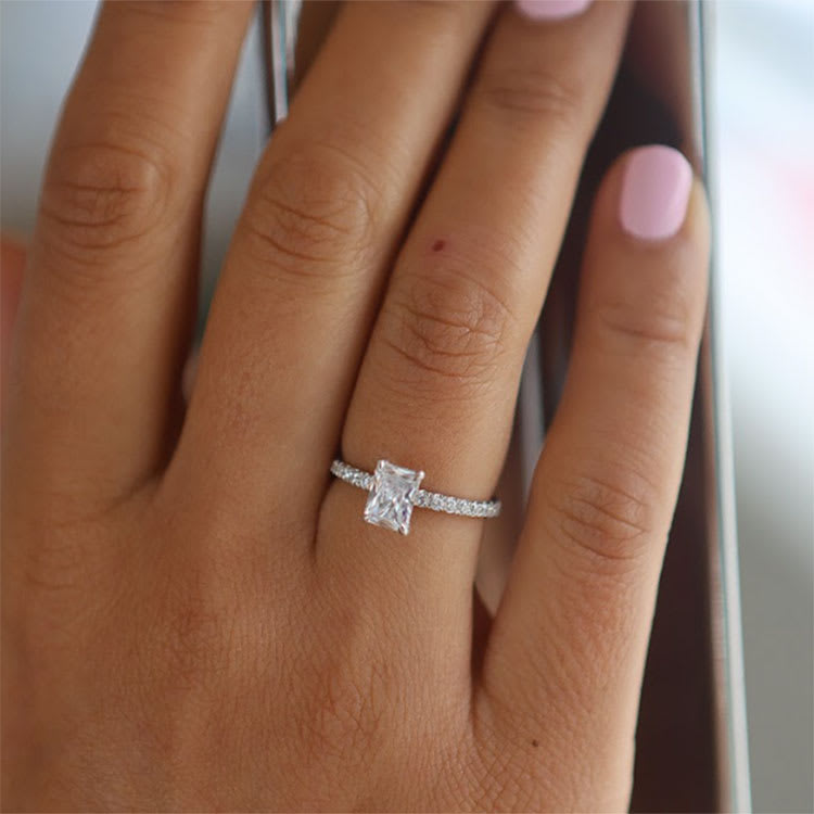Radiant cut on a diamond engagement ring