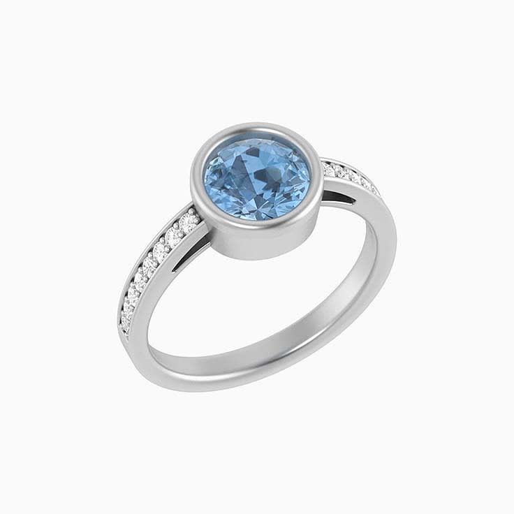 Blue Topaz and natural diamond ring