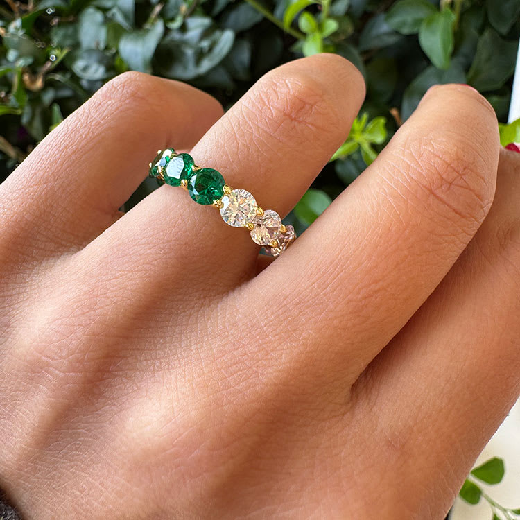 Half And Half Lab Green Emerald And Lab Diamond Eternity Ring