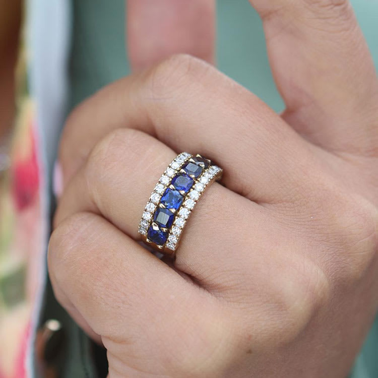 Lab Blue Sapphire And Diamond Dress Ring
