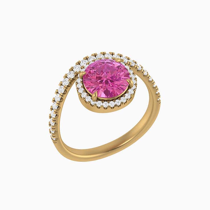 Pink Blossom lab sapphire and lab diamond ring