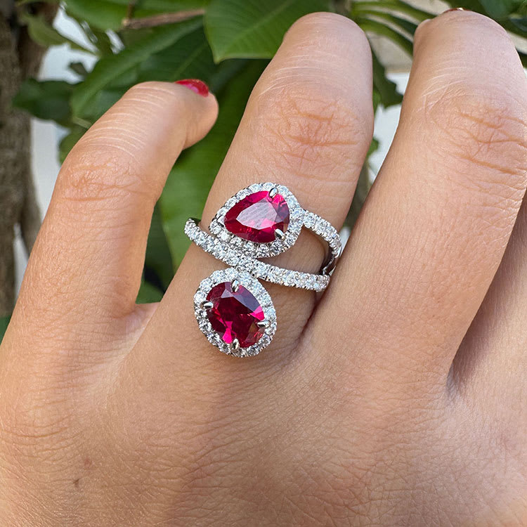 Lab Ruby With Diamond Statement Ring