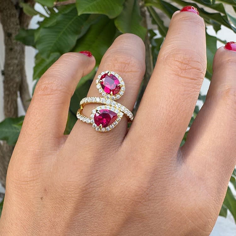 Lab Ruby With Diamond Statement Ring