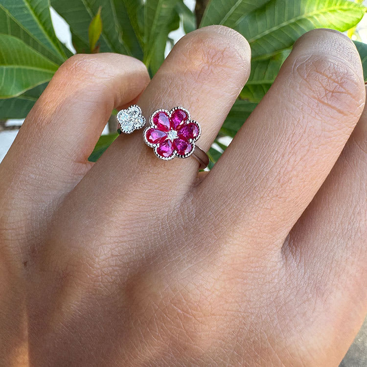 Diamond And Gemstone Flower Ring