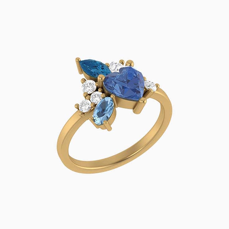 Heart of blue Sapphire Blue topaz aquamarine and diamonds