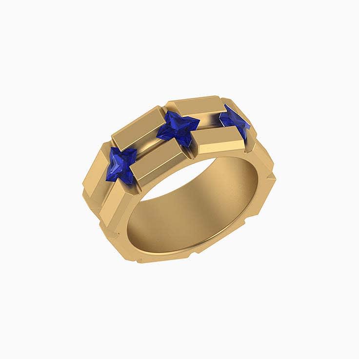 Gents natural sapphire solid gold ring
