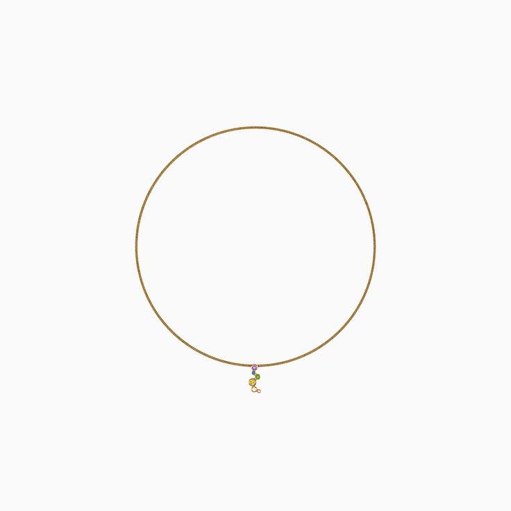 Family Birthstone necklace set in semiprecious stone and 45cm length by 1.7mm width curb chain
