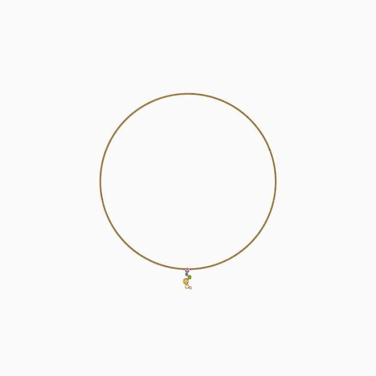Family Birthstone necklace set in semiprecious stone and 45cm length by 1.7mm width curb chain