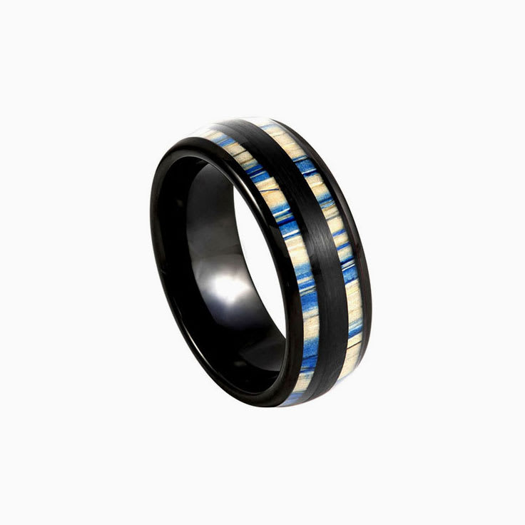 Tungsten Ring with Dyed Bamboo Inlay