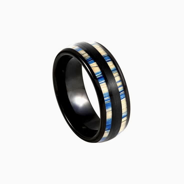 Tungsten Ring with Dyed Bamboo Inlay
