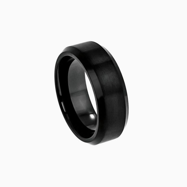 Beveled Black Ring In Tungsten