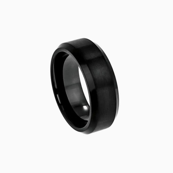 Beveled Black Ring In Tungsten