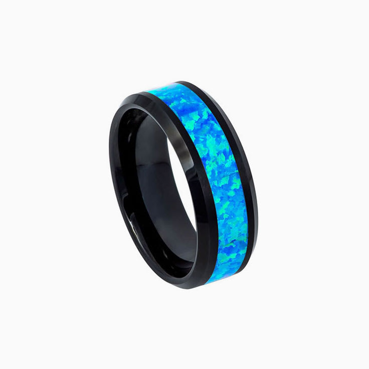 Black Ring With Blue Green Opal
