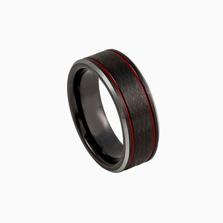Charcoal Grey Ring With Red Stripes