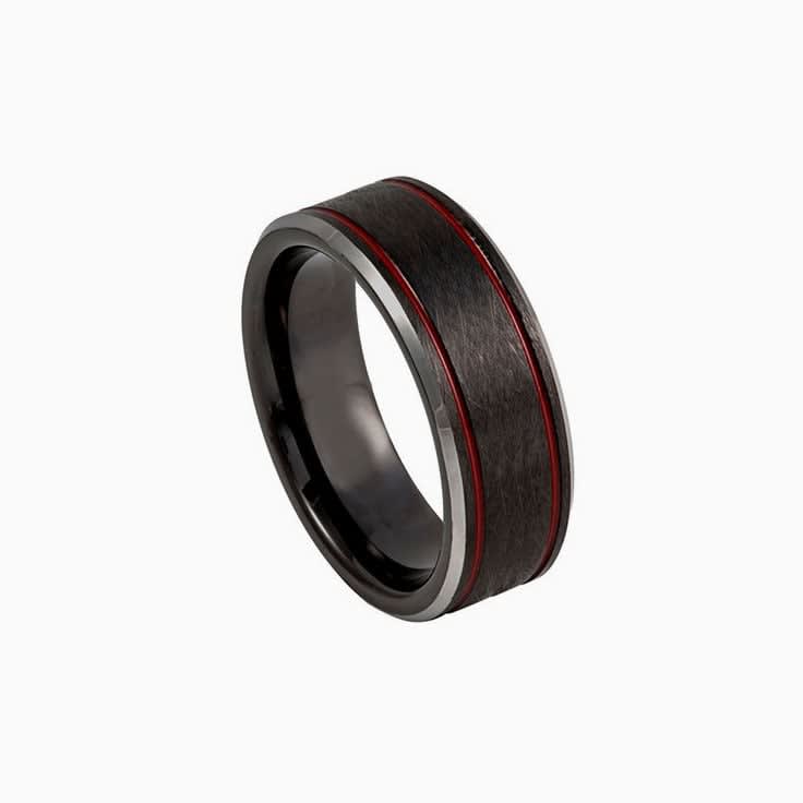 Charcoal Grey Ring With Red Stripes