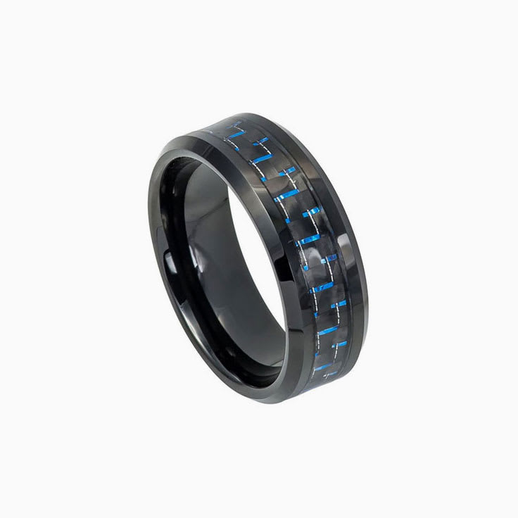Black Ring With Black And Blue Carbon
