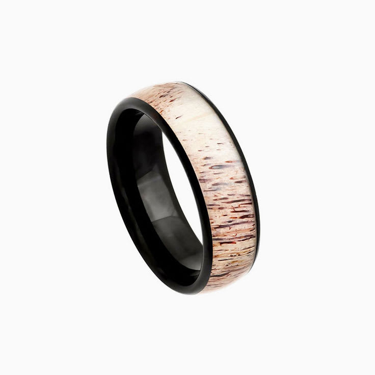 Deer Antler inlay With A Black Dome Ring